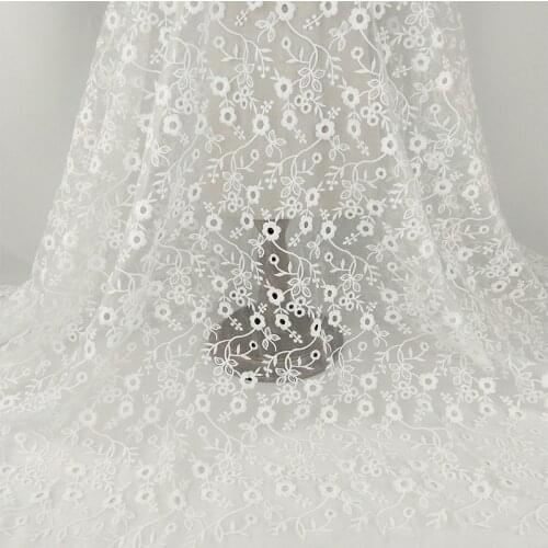5Yards White Organza Embroidered Lace Fabric Hollow-out 3D Flower embriodery DIY Wedding Dress Accessories Cloth Material
