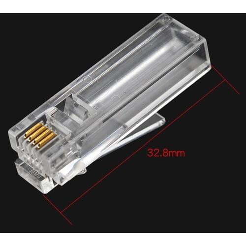 50pcs High quality RJ11 connector 6p4c telephone cord crystal head gold plated extra-long body