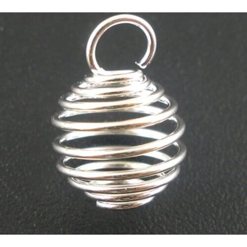 8Seasons Handmade Charms Silver Color Spiral Bead Cages Pendants DIY Jewelry Findings (Fit Bead Size:8mm Dia.) 12mm x9mm, 100PCs