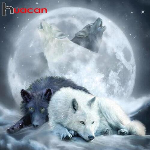 Huacan Full Diamond Embroidery Wolf Moon 5D DIY Diamond Painting Animals Mosaic Cross Stitch Craft Gift Creative Hobbies