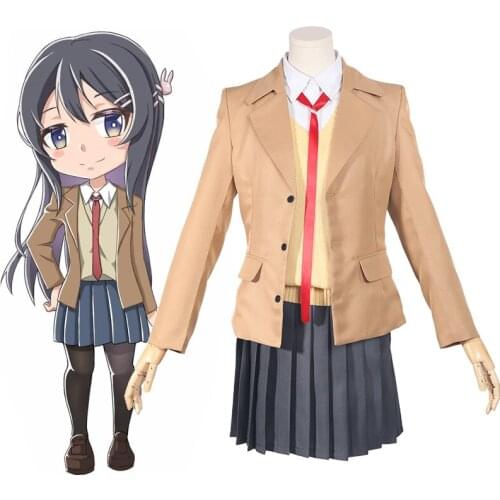 Anime Seishun Buta Yarou wa Series Senpai no Yume wo Cosplay Sakurajima Mai Girl Costume School Uniforms Halloween Party Suit