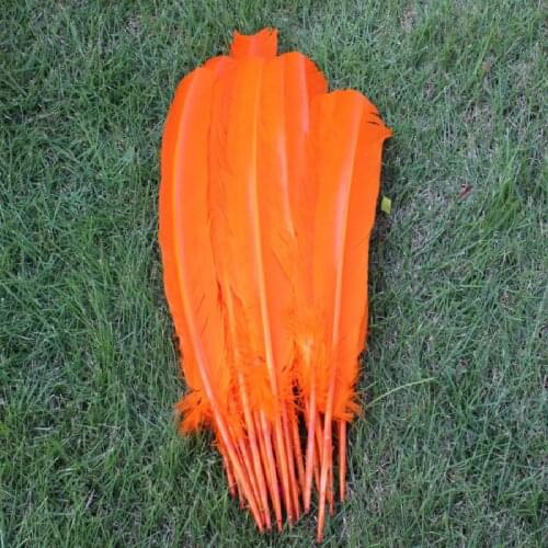 Free shipping 50pcs wholesale 25-30cm orange color real natural turkey feathers plumes hair extensions goose feather for sale