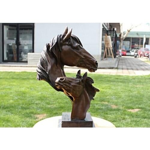 Bronze Decoration Pure Brass Good value Lucky China Bronze Copper Marble Base Home Decoration Two Horse Head Sculpture Statue
