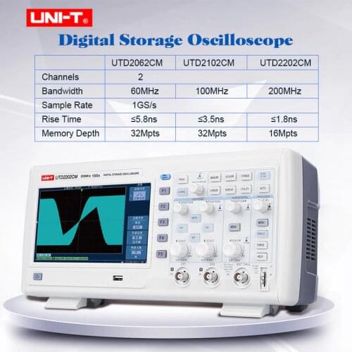 Digital Storage Oscilloscope 2 channels 1GS/s sample rate Desktop osciloscope UNI-T UTD2062CM/2102CM/2202CM 7 inches TFT LCD