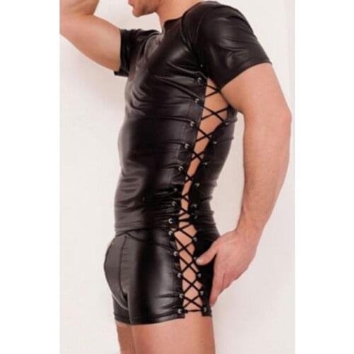 Wetlook Fetish Men Exotic Tights Tops Sexy Hollow Gay Clothes Fitness Tops T-shirt Tees Mens Lingerie Clubwear O-Neck T-shirt