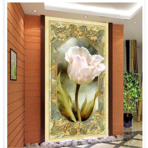 European - style oil painting flowers porch backdrop decorative painting 3d bathroom wallpaper Home Decoration