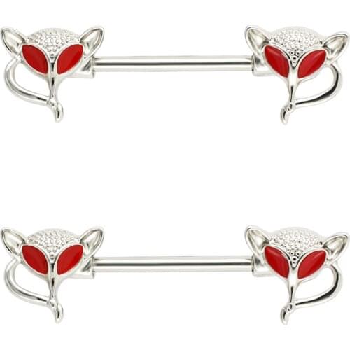 JHJT 2PCS Cool Nipple Rings 14G 316L Surgical Stainless Steel Fox Nipple Barbell Body Piercing Nipple Jewelry