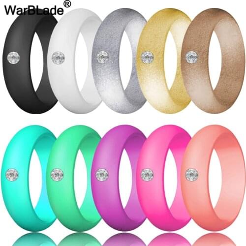 New Fashion 5.7mm Rhinestone Silicone Rings For Women Wedding Rubber Bands Hypoallergenic Crossfit Flexible Silicone Finger Ring
