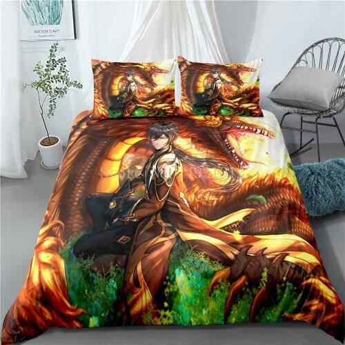 3Pcs Game Original God Duvet Cover 3D Printing Adventure Game Bedding Set Cartoon Animation Bedclothes (no sheet)