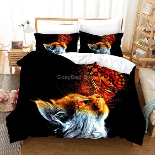 Butterfly Cat Bedding Set Animal 3d Duvet Cover Sets Comforter Bed Linen Decor Full Twin Queen King Single Size Luxury Modern