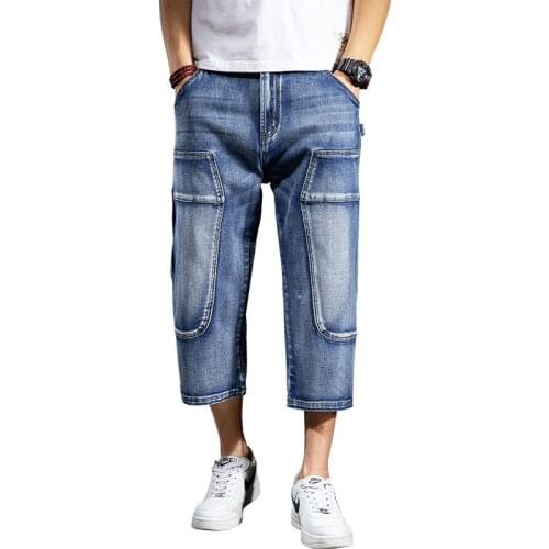 Mcikkny Men Hip Hop Casual Denim Shorts Summer Loose PatChwork Jeans Shorts For Male Plus Size 28-42