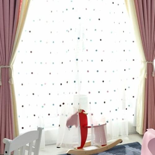 Chicity Soft White Tulle Curtains For Living room Colored dots kids curtain for Childrens bedroom Faux Linen Tulle for kitchen