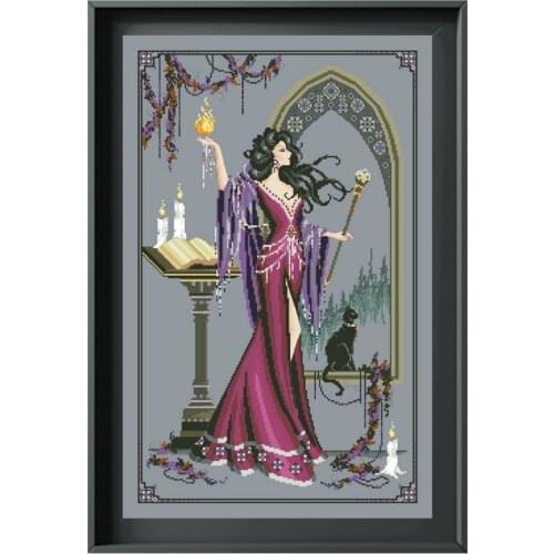 Magician cross stitch kit female fairy bead aida fabric 14ct 11ct deep gray cloth cotton thread embroidery kits DIY craft set