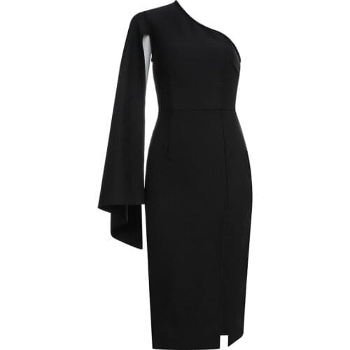 2021 New Spring and Summer Dress Black One-shoulder Sexy Girl Party Club Tight One-shoulder Bandage Dress Elegant Ladies Clothes