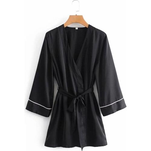 New Pop Women Satin Dress V-neckline Long Sleeves Flowing Mini Dress Elegant Vogue Lady Chic Woman Dresses