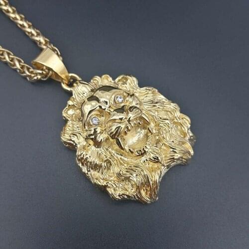 New top Hiphop Jewelry Titanium steel gold lion pendant necklace for man
