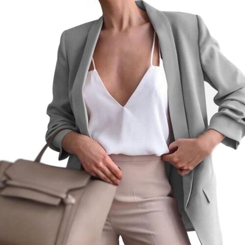 Slim Blazer Coat For Women Cardigan Jackets Notched Long Sleeves Casual Suits Solid Pocket Plus Blazers Autumn