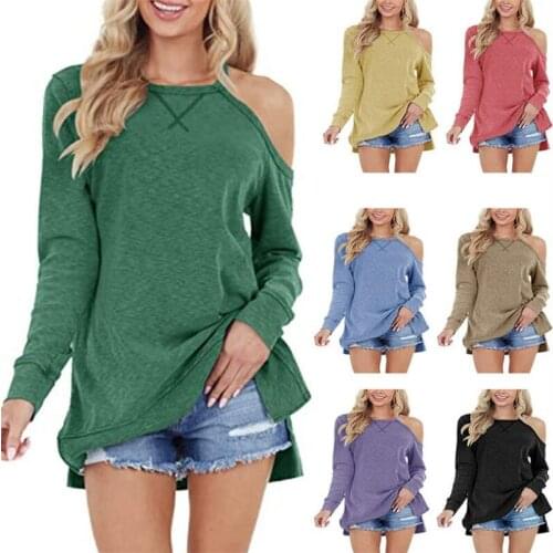 Solid color Off Shoulder Base Shirt Long Sleeve O Neck Pullover T-shirt