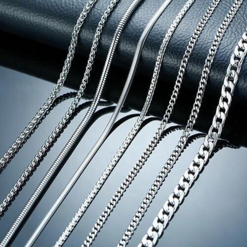 Solid Silver Color Tone Stainless Steel Necklace Chain 24"