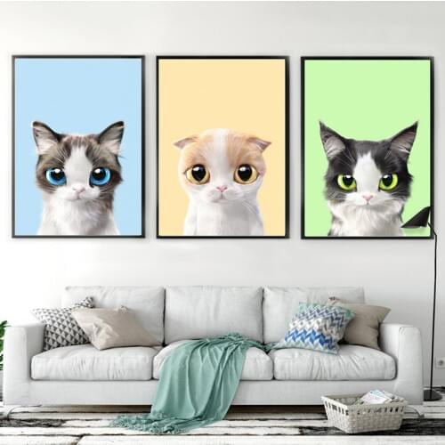 Printed Pictures Home Wall Art Modular Nordic Cute Animal Kitten Cat Poster Paintings On Canvas Modern Kids Bedroom Decorative