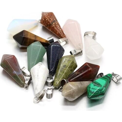 Natural Stone Pendant Faceted Cone Shape Tiger Eye Crystal Exquisite Charm for Jewelry Making DIY Necklace Earring 1PC Wholesale