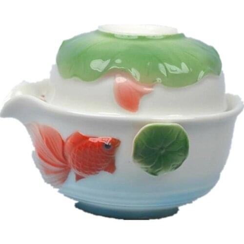 Fish Portable Quick Cup 2PCS/Set 1 teapot 1 Cup Creative Kung Fu Tea Set Ceramic Handmade Travel Tea Accessories