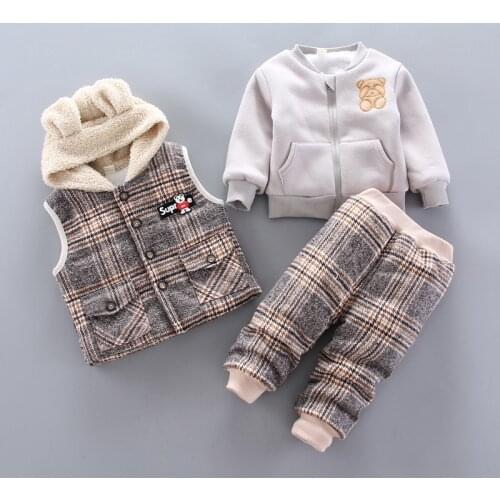 Warm winter sports Set Childrens suits Boys and girls coat+Vest and pants 3 pieces Sets Childrens winter Clothing Kids clothes