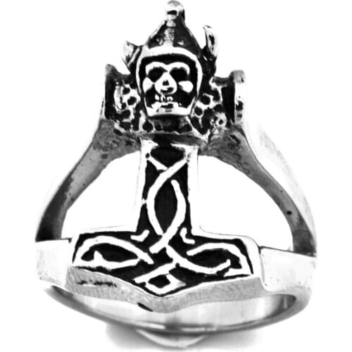 FANSSTEEL Stainless Steel Jewelry Viking Head Thors Hammer Ring FSR10W09