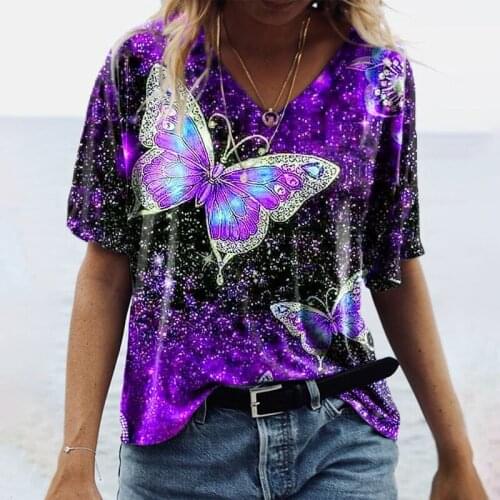 2021 5XL Oversized Women 3D Butterfly Print T Shirt Summer Casual Half Sleeve V-Neck Loose Pullover Shirt Ladies Tops Large Size