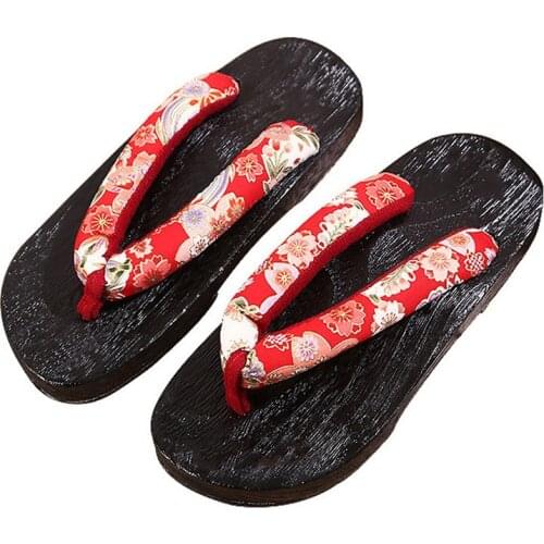 Japanese Style Clogs Womens Geta Wooden Sandals Flip-flops Wooden Shoes Anime Cosplay Costumes Summer Geta Clogs Slippers
