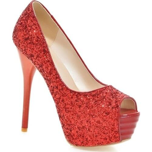 Womens Sandals summer new style Fashion Sequined Cloth Fish mouth Open toe Fine heel High heel Womens shoe plus size 33-43