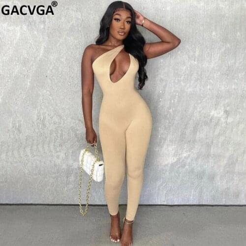 GACVGA One Shoulder Summer Sexy Rompers Women Bodycon Jumpsuit 2021 Streetwear Backless Active Wear Slim Black White Playsuits
