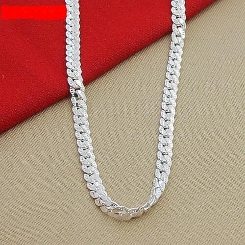New Women 6 MM Lateral Full Necklace In Silver color S925 Sterling Silver color Fashion Jewelry Women Men Link Chain Necklace