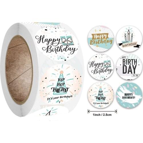 100-500pcs Cute Happy Birthday Stickers 2.5cm/1 Inch Childrens Birthday Party Gift Sealing Decorations Greeting Card Labels