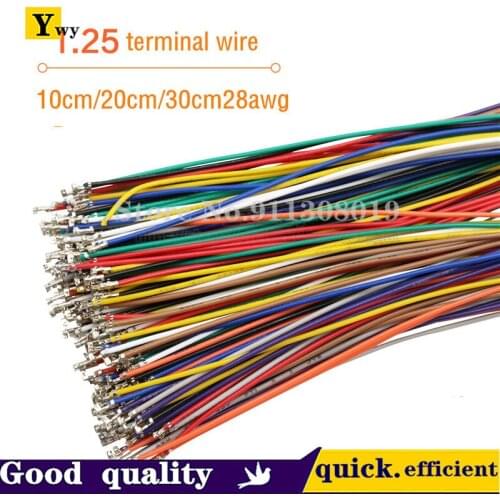 100PCS 1.25mm terminal wire 1.25mm pitch single and double head terminal electronic wire 10cm/20cm/30cm28awg