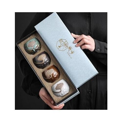 2sets/lot Japanese kiln tea cup ceramic kungfu tea set single cup Master Cup personal cup 4 cup set gift