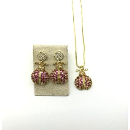 2sets/Lot Red CZ LadyBug Stud Earring And Necklaces Jewelry Sets
