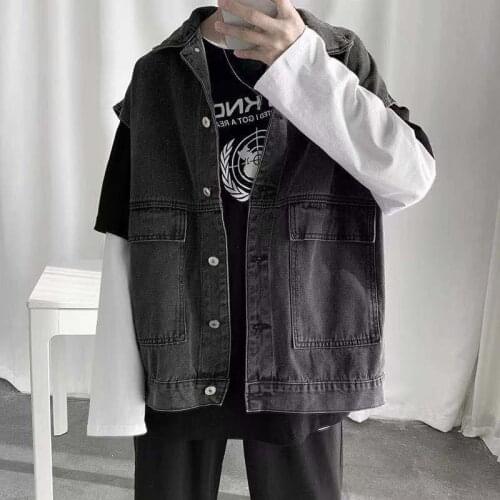 2021 Mens Garment Vest Cowboy Jackets Student Loose Coats Sleeveless Denim Jackets Fashion Trend Blue Color Outerwear S-2XL