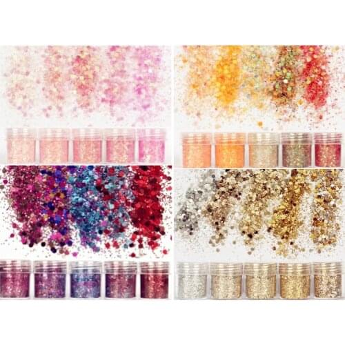 5 Bottles Sweet Pink Gold Stuff Resin Jewelry DIY Fillings Glitter Powders Mix 1mm Gradient Purple Sequin for Nail Art Decor