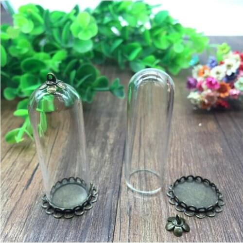 5sets/lot 50*18mm glass globe antique bronze color DOUBLE LACE base beads cap glass vial pendant bottle dome jewelry findings