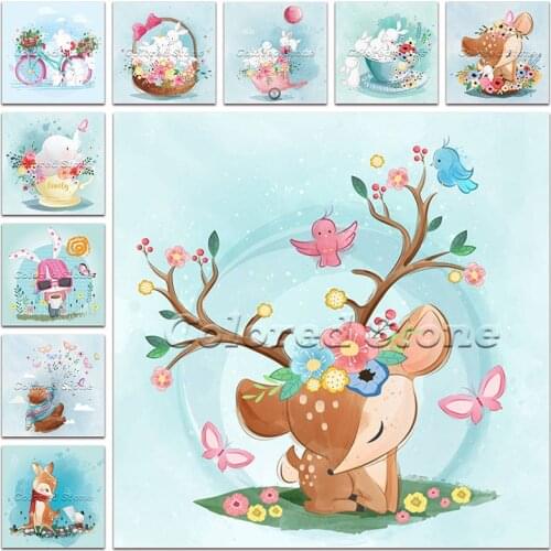 New Diamond painting Cartoon Animals Deer bicycle rabbit bear 5D DIY Full Square Drill embroidery Cross stitch Round mosaic 195