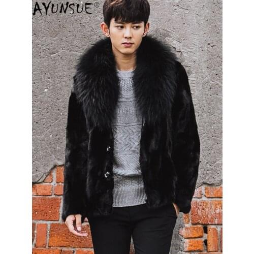 AYUNSUE Men Jacket Winter 2020 Mens Clothing Natural Mink Fur Coat Male Warm Mens Clothes Shearling Jackets Hommes Veste LXR417