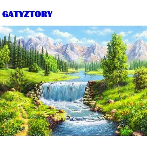 GATYZTORY Picture By Numbers Kits For Adults Kids 60x75cm Frame On Canvas Mountain Small House Landscape Oil Painting By Number