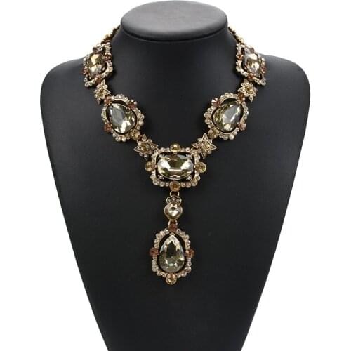 2020 Indian Statement Necklace Jewelry Women Luxury Red Green Purple Clear Big Glass Crystal Gem Necklaces Pendants For Women