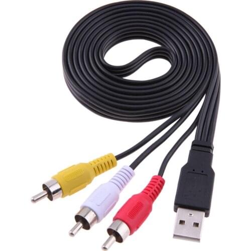 1.5m/5FT USB Male A to 3 RCA Male AV A/V Cable Adapter USB to RCA Audio Video Converter Cable Cord Wire For HDTV HD TV