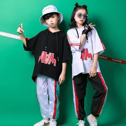 Girls Boys Ballroom Modern Jazz Hip Hop Dance Costumes for Kid Dancing Hoodies Pant Dancing Party Stage Street Clothing Outfits