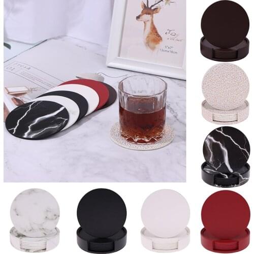 Creative PU Leather Marble Coaster Drink Coffee Cup Mat Tea Pad Placemats Table Pad Holder Black White Chic Decoration