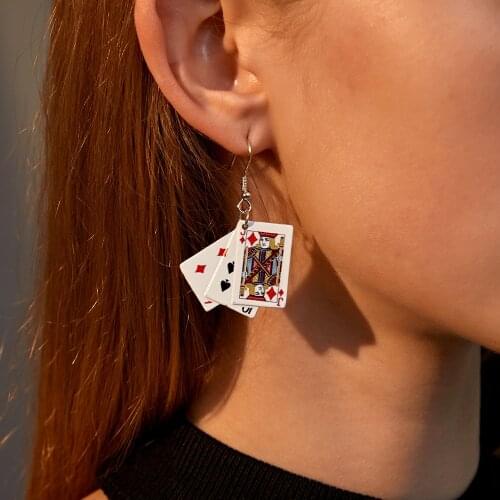 Creative Handmade Funny Playing Cards Earrings Cool Simulation Ear Hook Drop Pendant Earrings Women Fashion Jewelry 2021