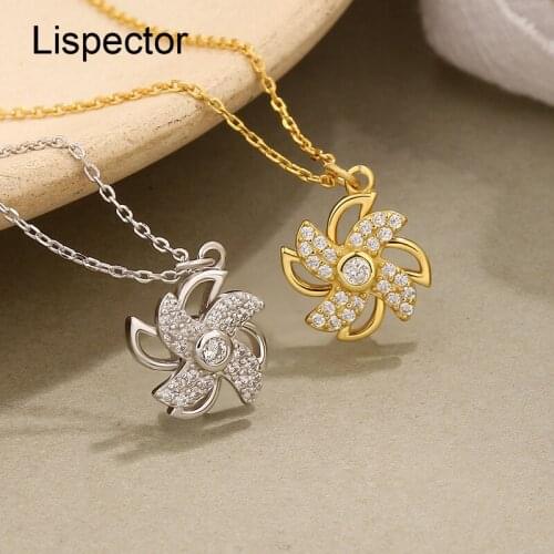 Lispector 925 Sterling Silver Shiny Zircon Twisted Windmill Pendant Necklaces Korean Chic Hollow Flower Necklace Party Jewelry