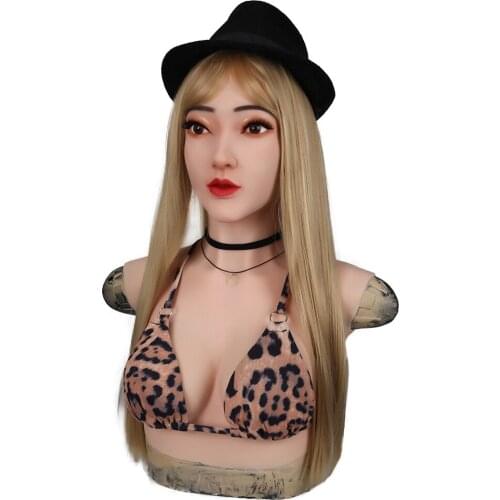Cosplay Face Mask Realistic Soft Silicone With C Cup Breast for Masquerade Halloween Crossdresser Drag Queen Transgender